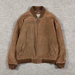Vintage Britches Tan Brown Suede Leather Flight Bomber Jacket Men’s L Knit Trim